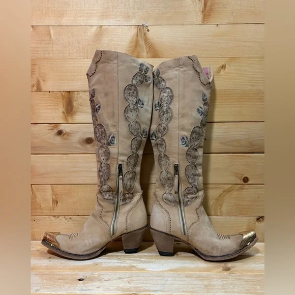 Junk Gypsy by Lane Hard to Handle over the knee cowgirl boots in tonal Cream - Picture 7 of 11
